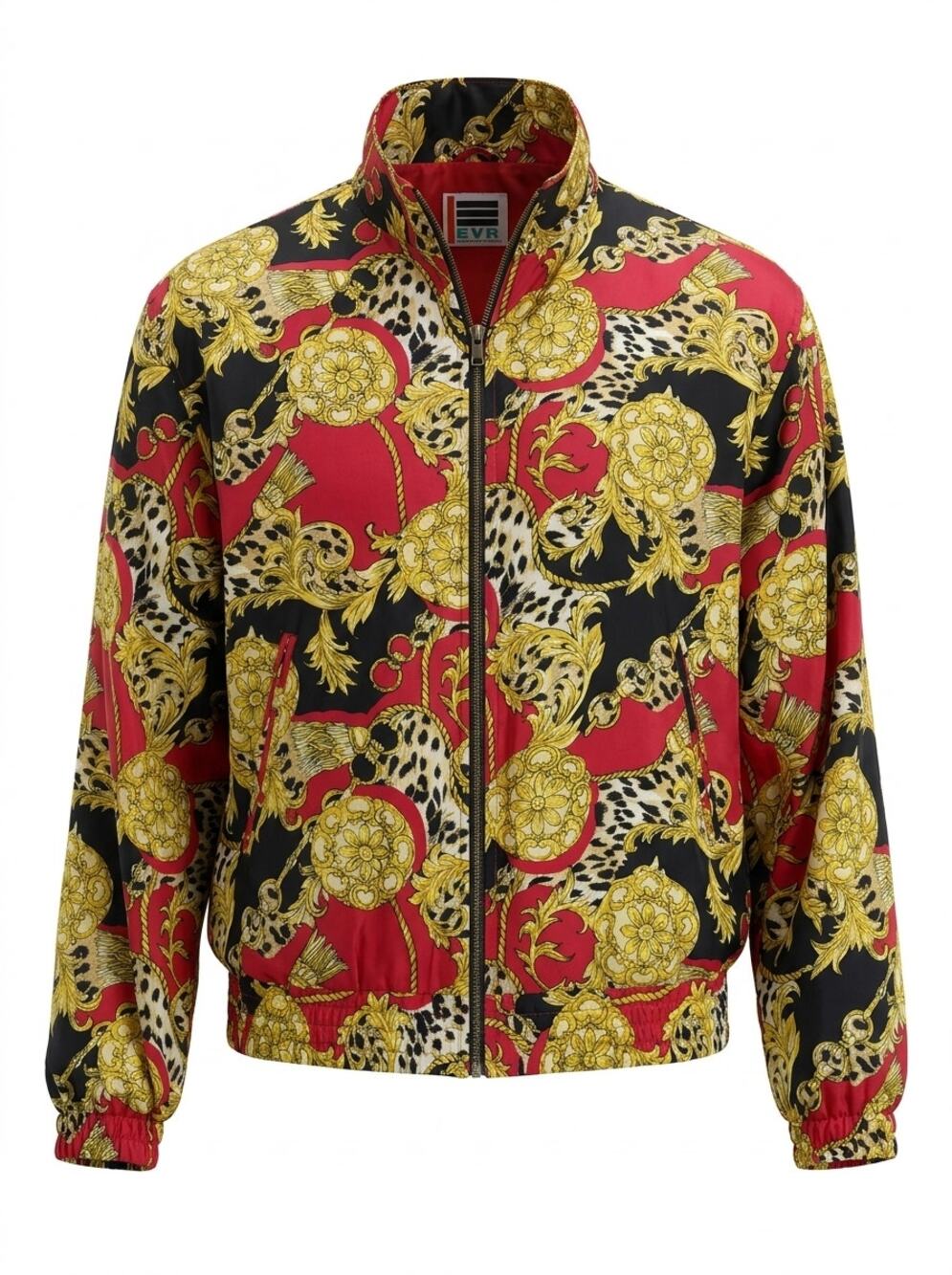Vintage EVR Div 100% Silk Animal Print Full Zip Lined Jacket Women Size M
